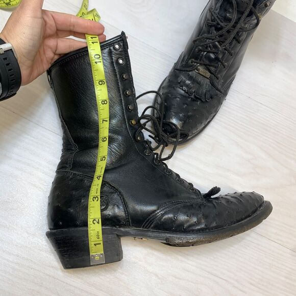 Double H Packer Boots Lacer Mens 10B Black Leather Western Cowboy Kiltie Ostrich main image 4